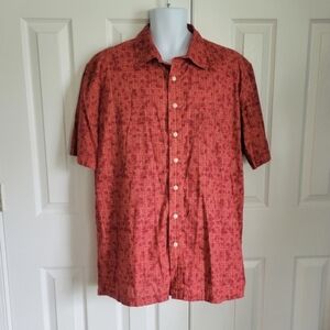 Croft & Barrow cotton button down short sleeve shirt soft red patterned men's XL